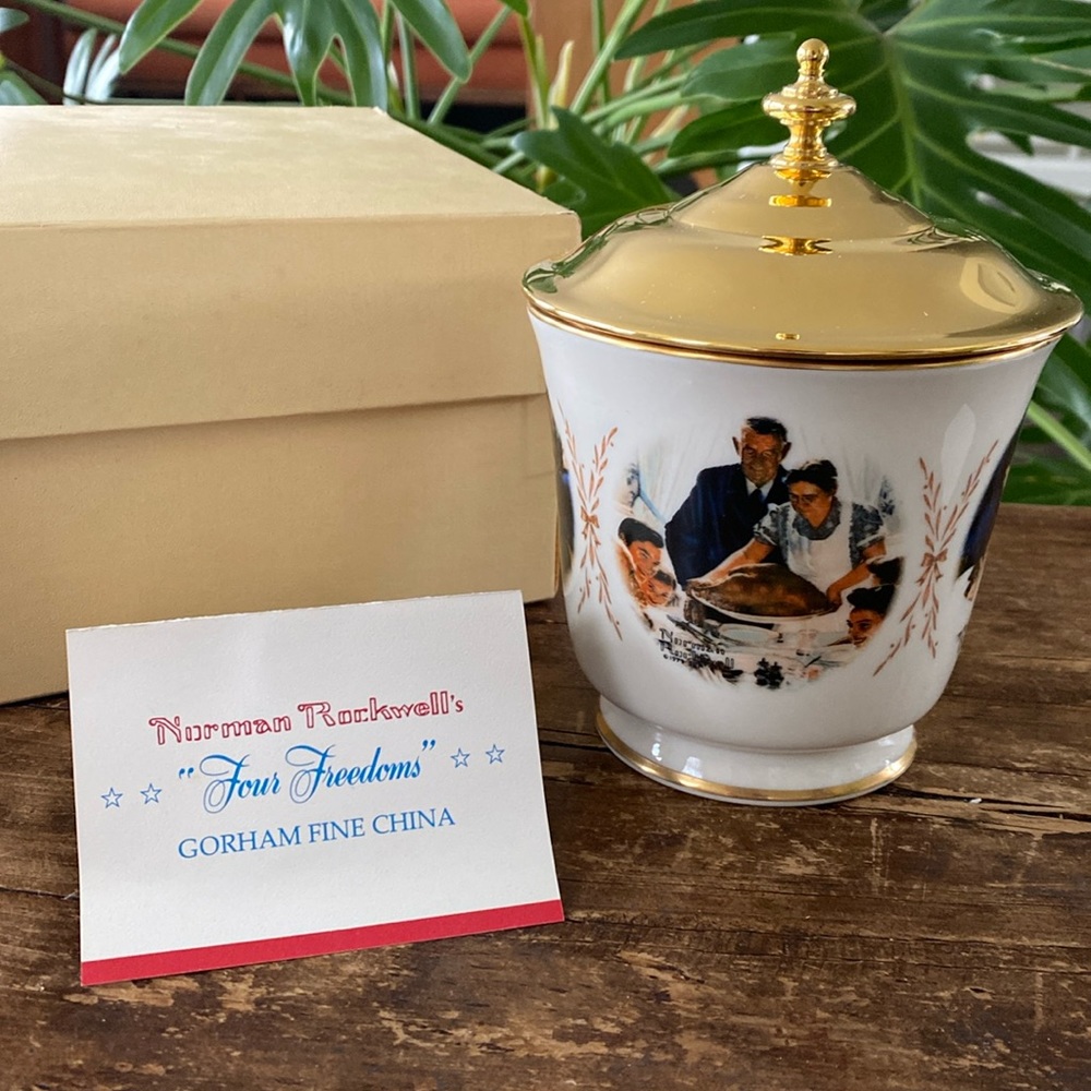 Gorham Norman Rockwell’s “Four Freedoms” Cachepot Bowl and Lid